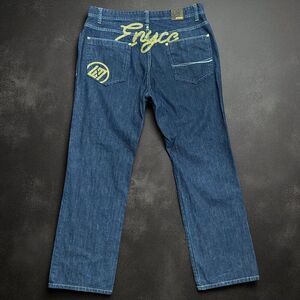 Enyce Vintage Y2K Embroidered Straight Leg Denim Blue Gold Jeans Men's 40 x 34